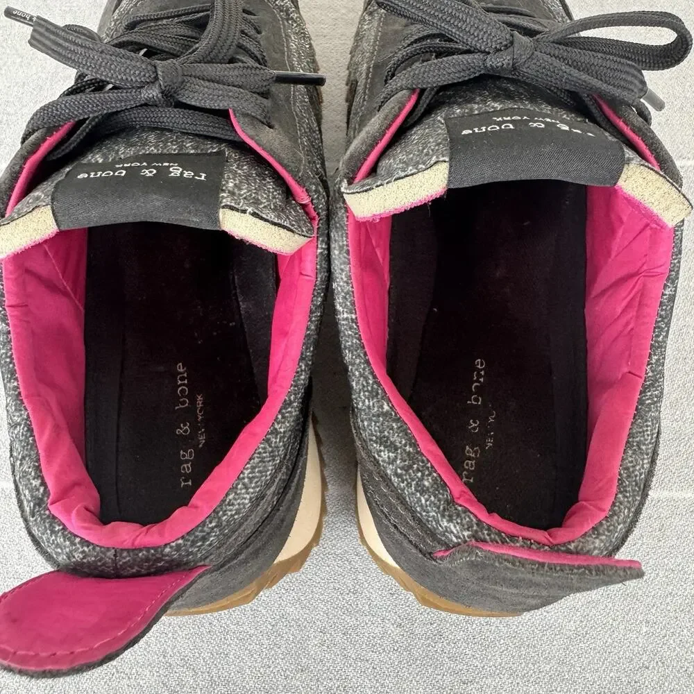 Rag & Bone Retro Runners Sporty Athletic Running Sneakers Grey Denim Pink 9 / 39